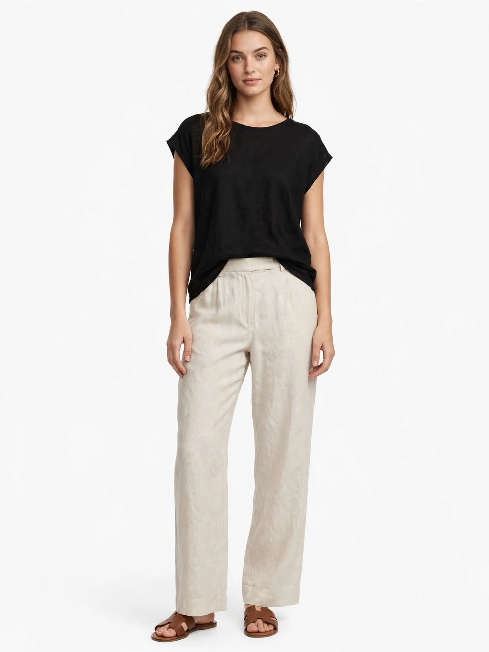 TAHARI 100% Linen Black Cap Sleeve Top